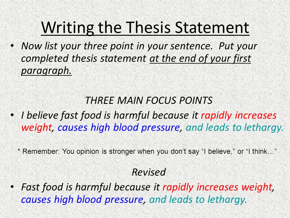 Before main point thesis writing